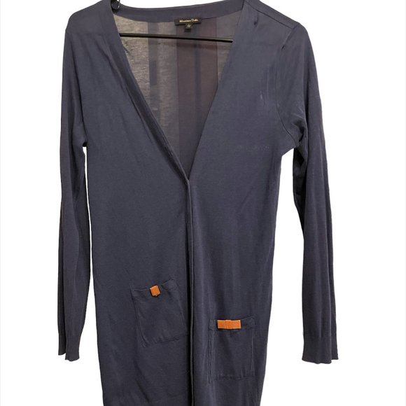 Massimo Dutti Lightweight Cardigan with Leather Pocket Detail - Picture 2 of 3